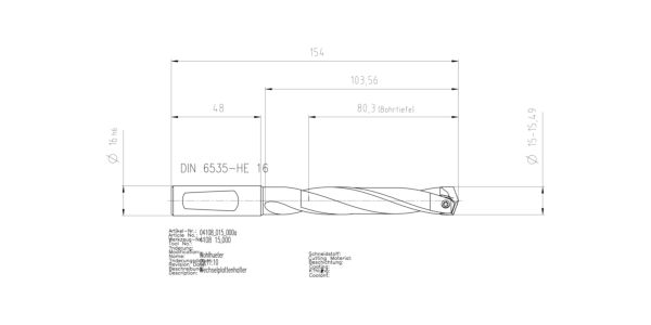 Guhring INTERCHANGEABLE INSERT HOLDER HT800 5XD 150 15,0-15,49 - Image 2