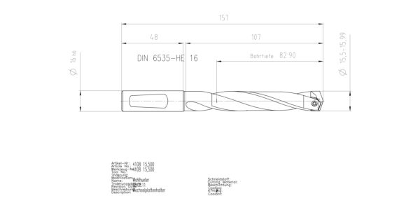 Guhring INTERCHANGEABLE INSERT HOLDER HT800 5XD 155 15,5-15,99 - Image 2