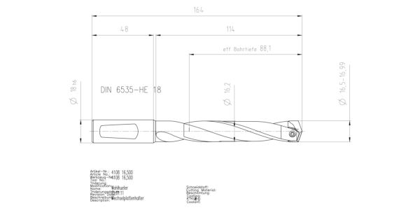 Guhring INTERCHANGEABLE INSERT HOLDER HT800 5XD 165 16,5-16,99 - Image 2