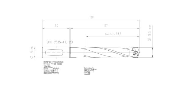 Guhring INTERCHANGEABLE INSERT HOLDER HT800 5XD 185 18,5-18,99 - Image 2