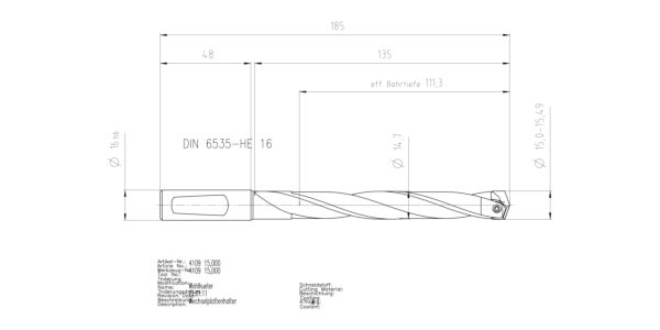 Guhring INTERCHANGEABLE INSERT HOLDER HT800 7XD 150 15,0-15,49 - Image 2