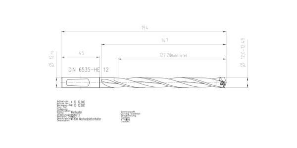 Guhring INTERCHANGEABLE INSERT HOLDER HT800 10XD 120 12,0-12,49 - Image 2