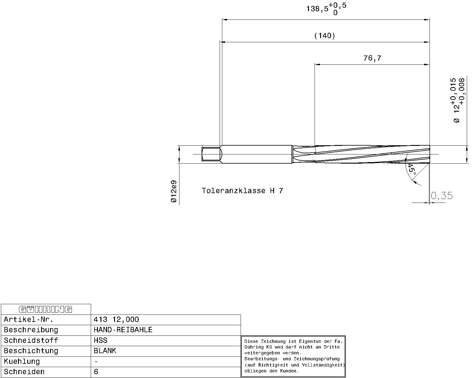 Guhring Hand Reamers HSS H7 - Image 2