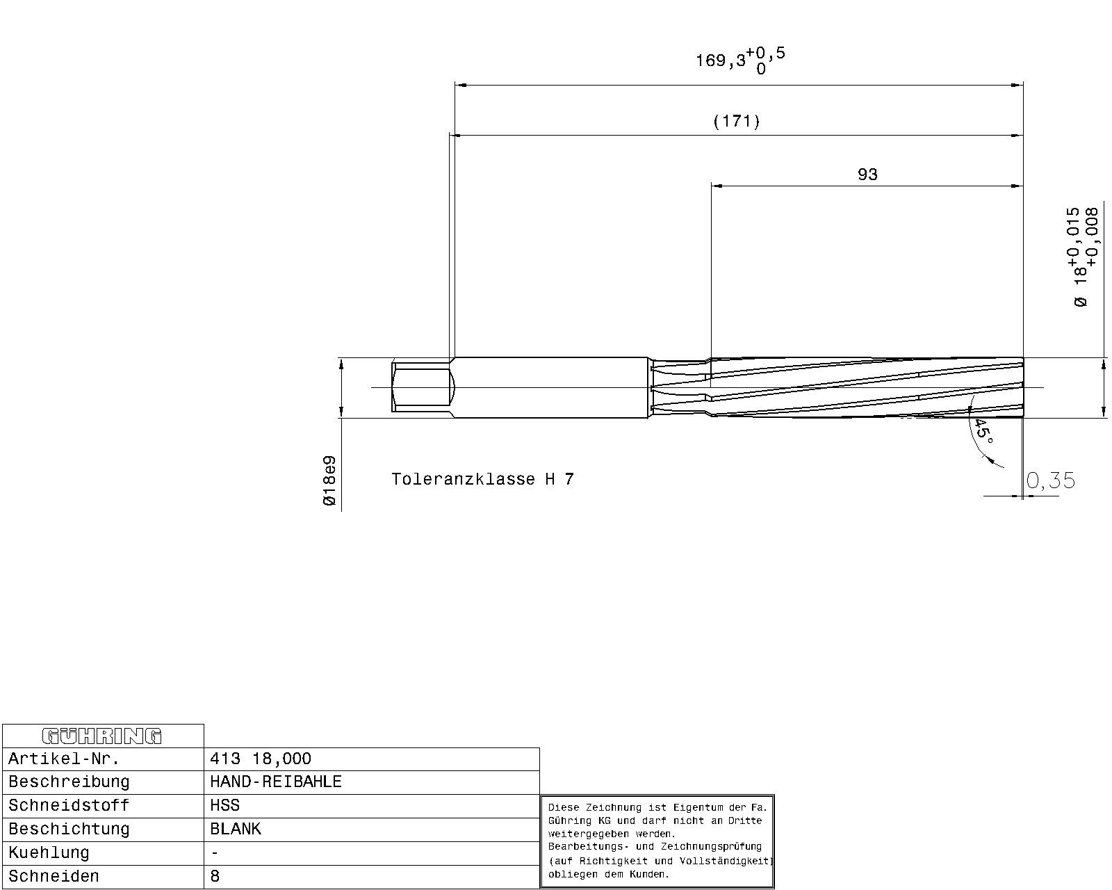 Guhring Hand Reamers HSS H7 - Image 2