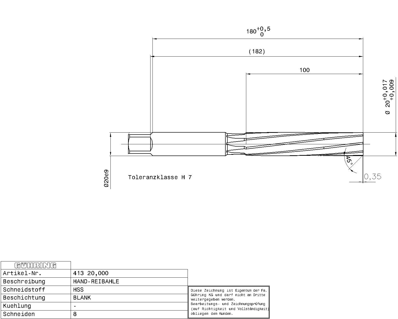 Guhring Hand Reamers HSS H7 - Image 2
