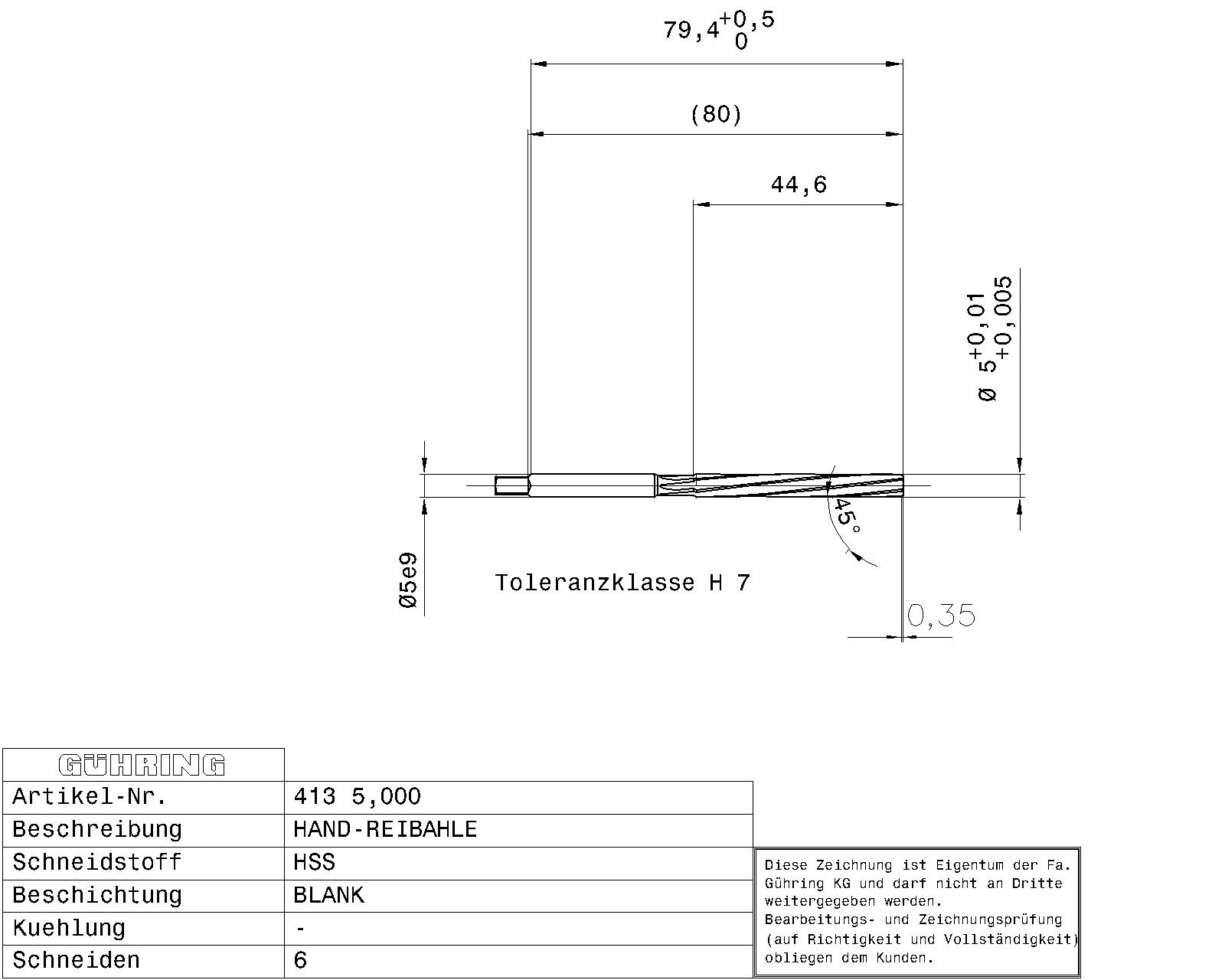Guhring Hand Reamers HSS H7 - Image 2