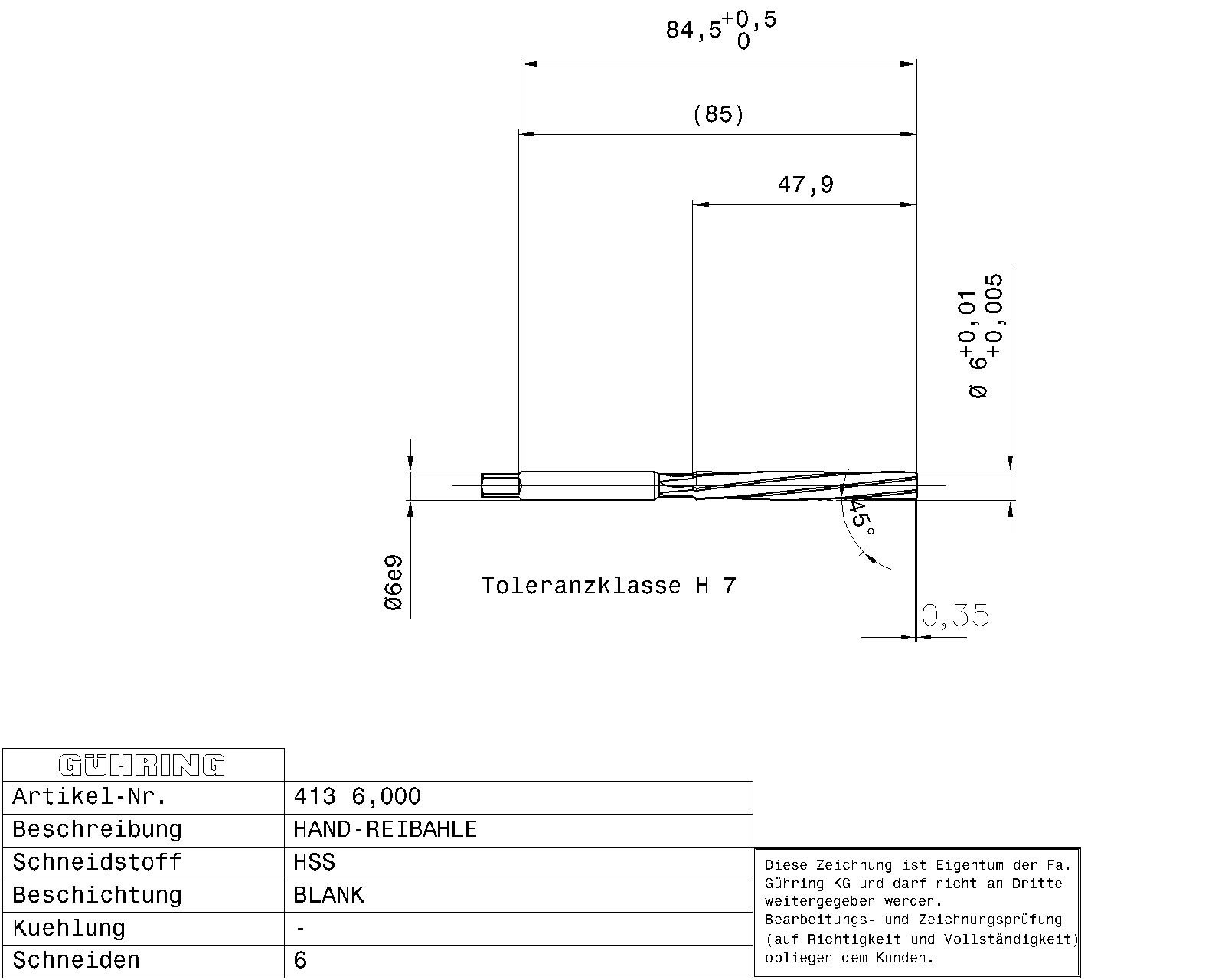 Guhring Hand Reamers HSS H7 - Image 2