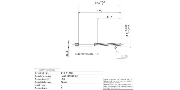 Guhring Hand Reamers HSS H7 - Image 2