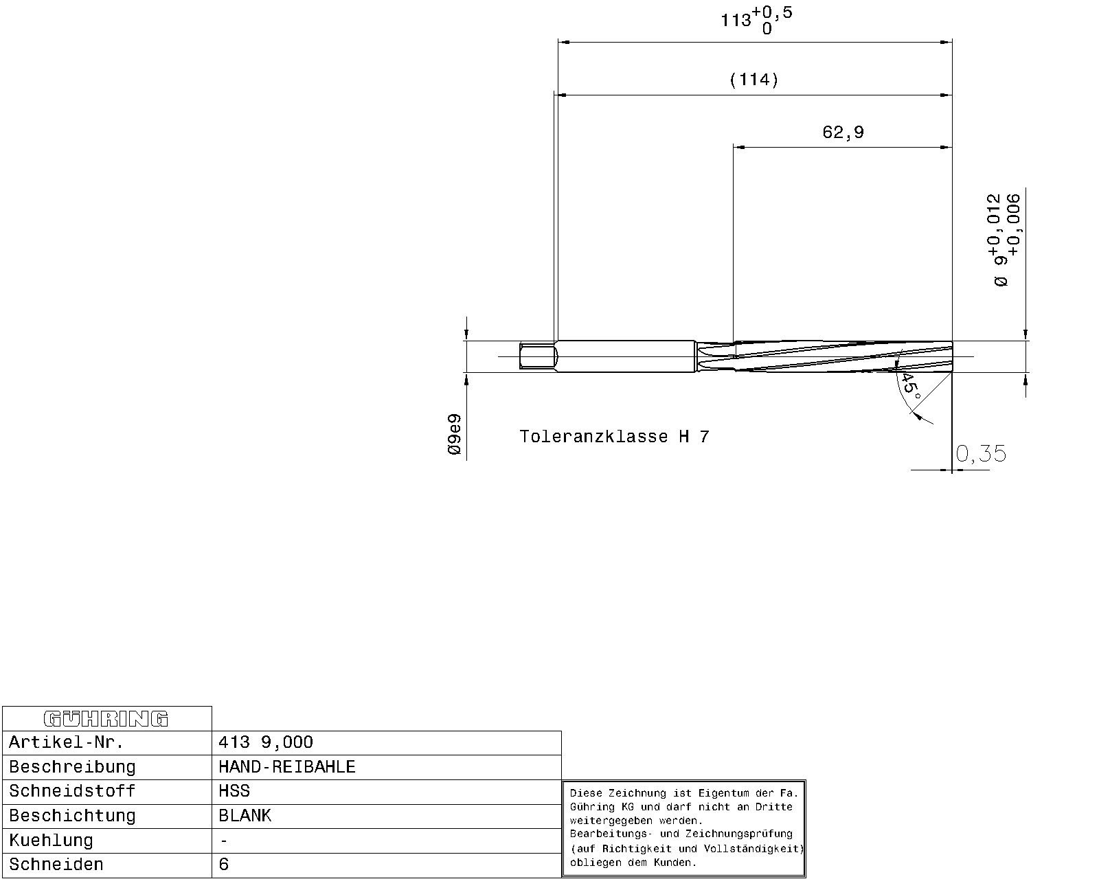 Guhring Hand Reamers HSS H7 - Image 2