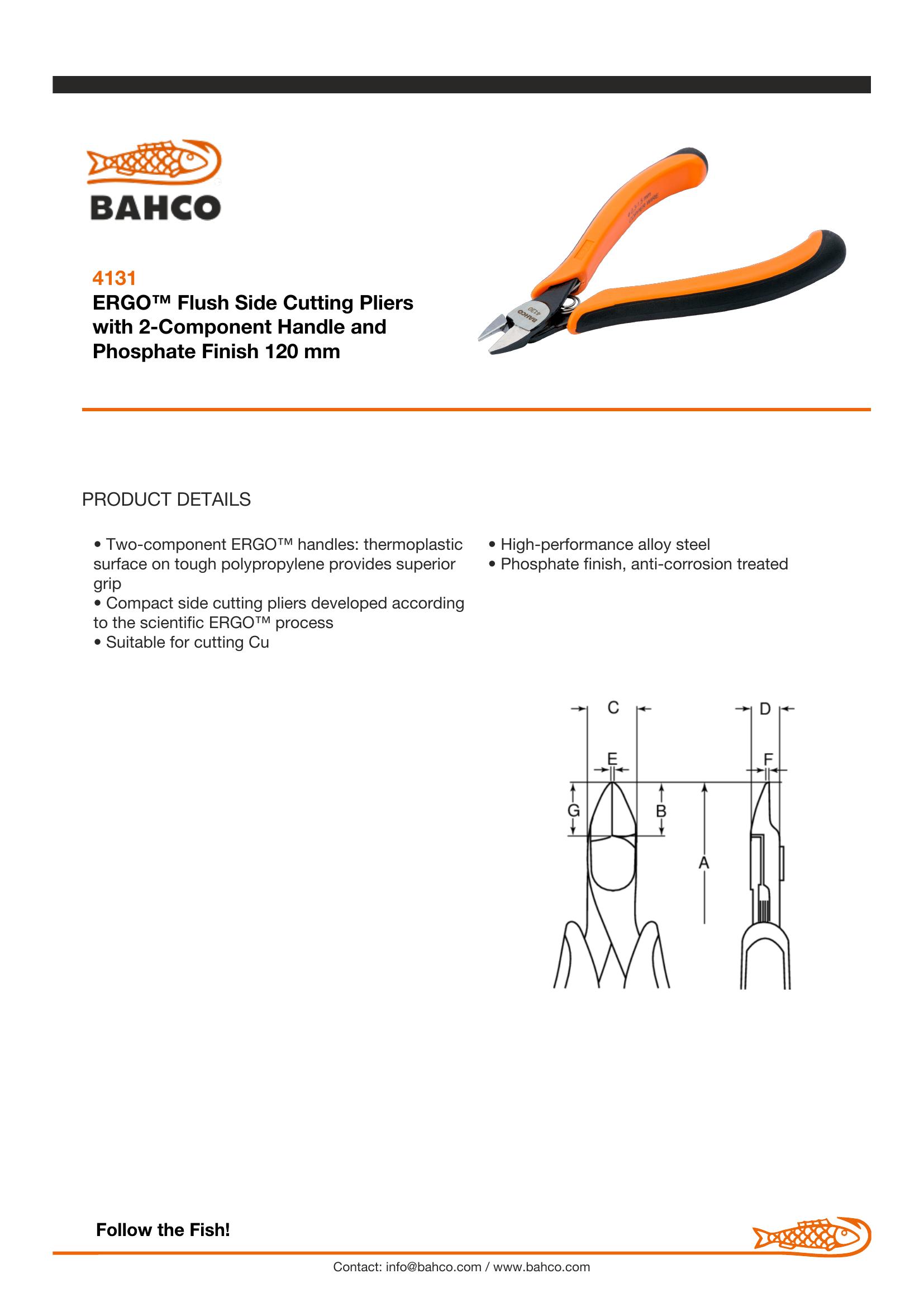Bahco Ergo plier, side cutter with lead catchers, oval head, 120mm, ergo sleeves with opening spring, flush cut - Image 3