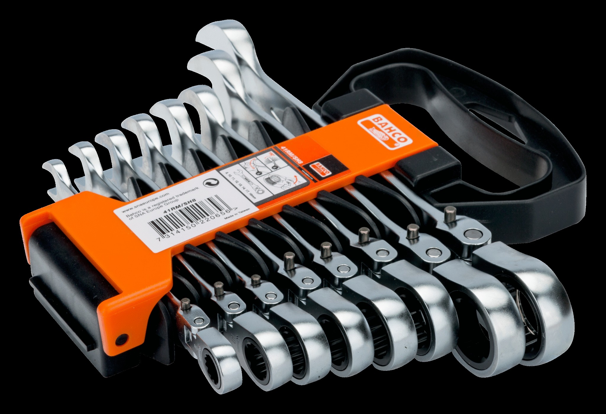 Bahco Swivel Head Combination Ratcheting Wrench Set - 8 Pcs/Plastic Holder