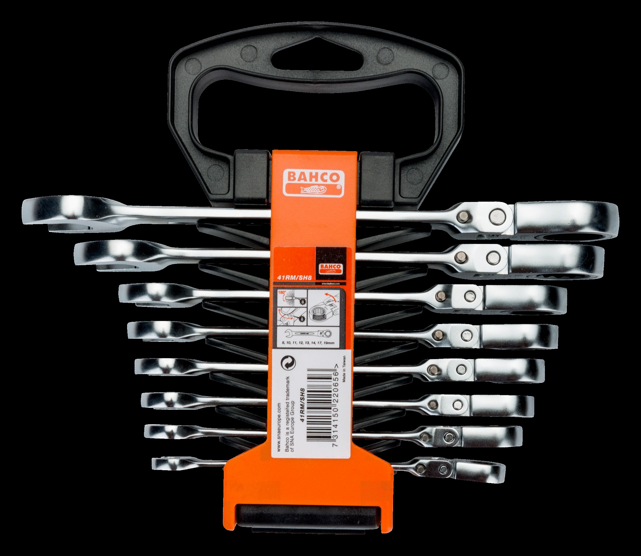 Bahco Swivel Head Combination Ratcheting Wrench Set - 8 Pcs/Plastic Holder - Image 2