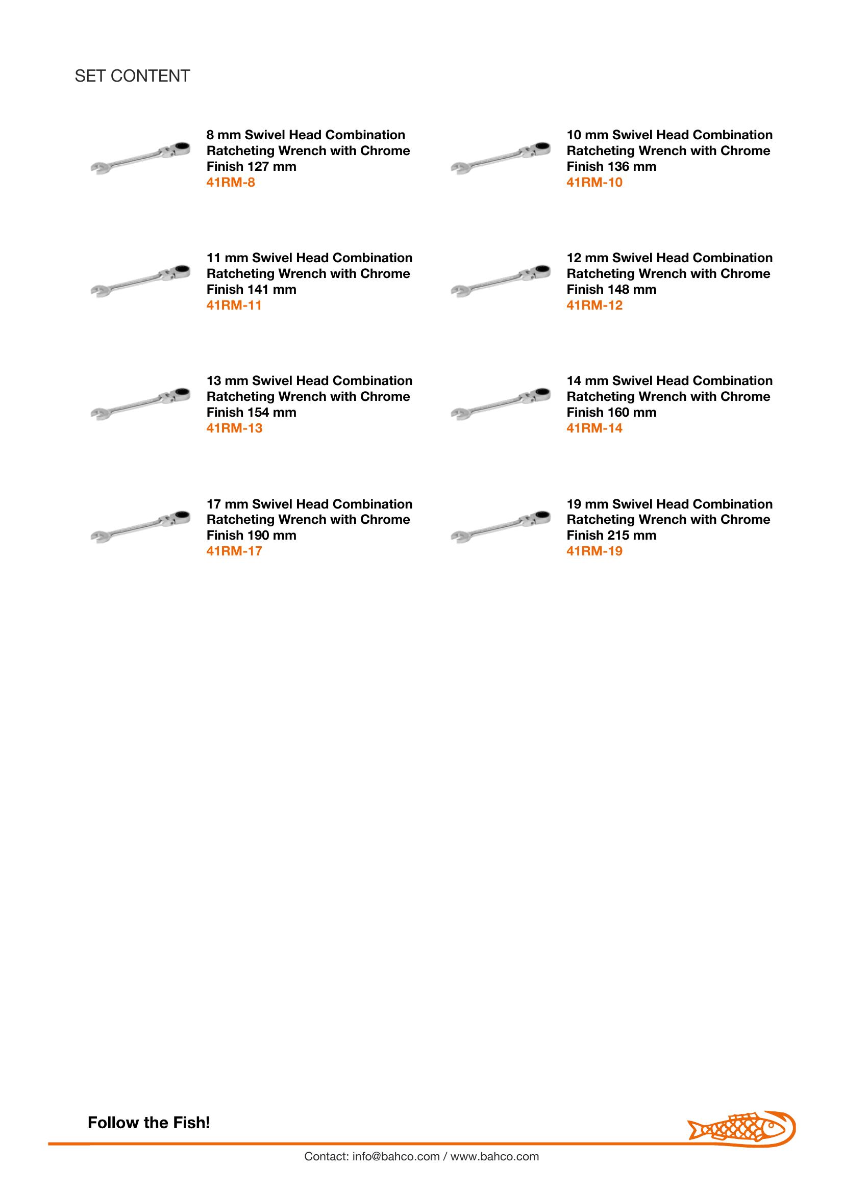 Bahco Swivel Head Combination Ratcheting Wrench Set - 8 Pcs/Plastic Holder - Image 4
