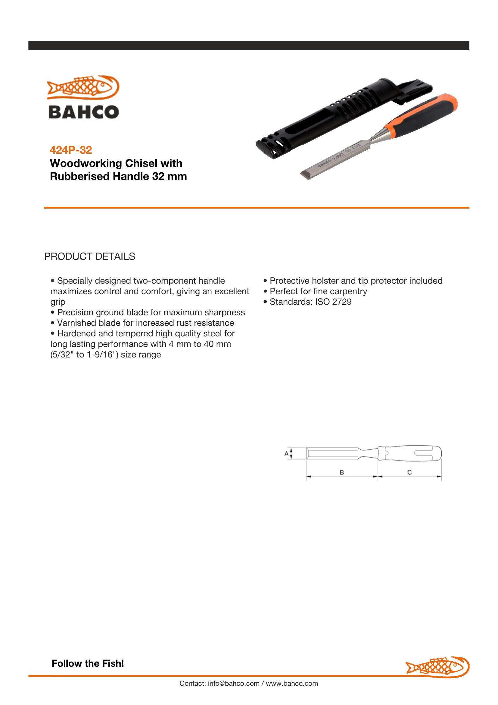 Bahco Woodworking Chisel with Rubberised Handle 32mm - Image 6