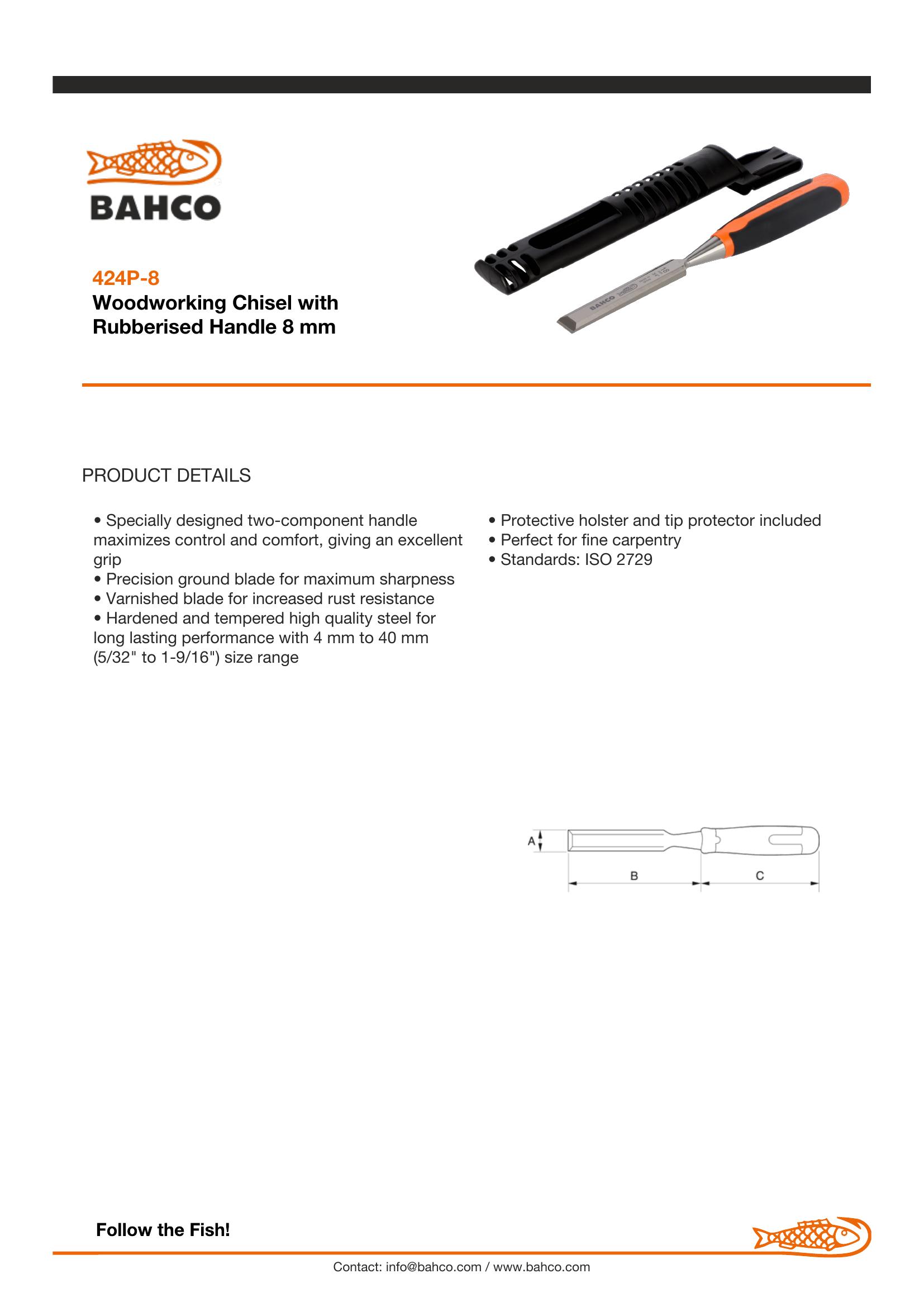 Bahco Woodworking Chisel with Rubberised Handle 8mm - Image 6