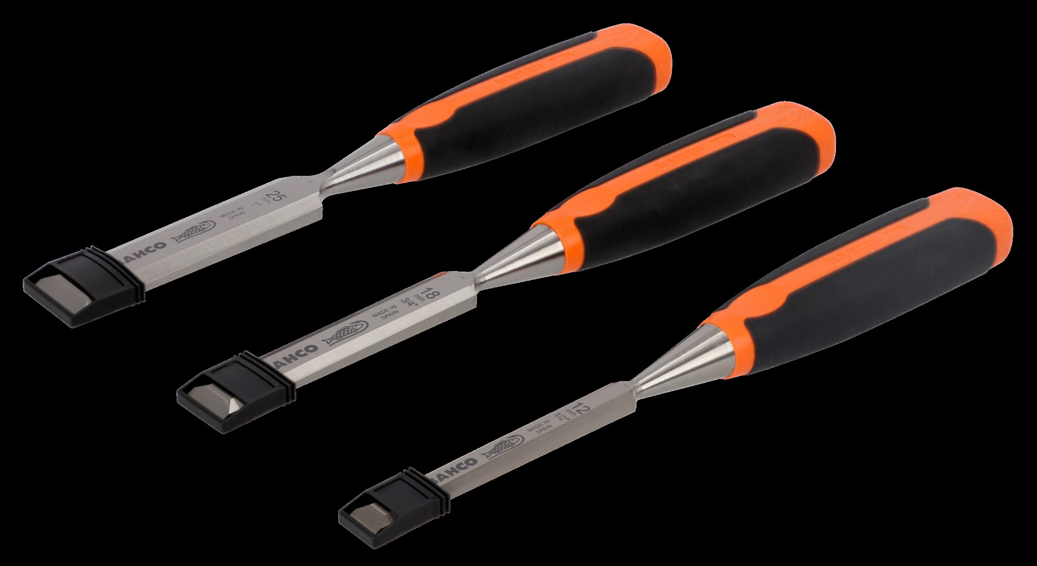 Bahco Woodworking Chisel with Rubberised Handle Set - 3 Piece - 12-18-25mm