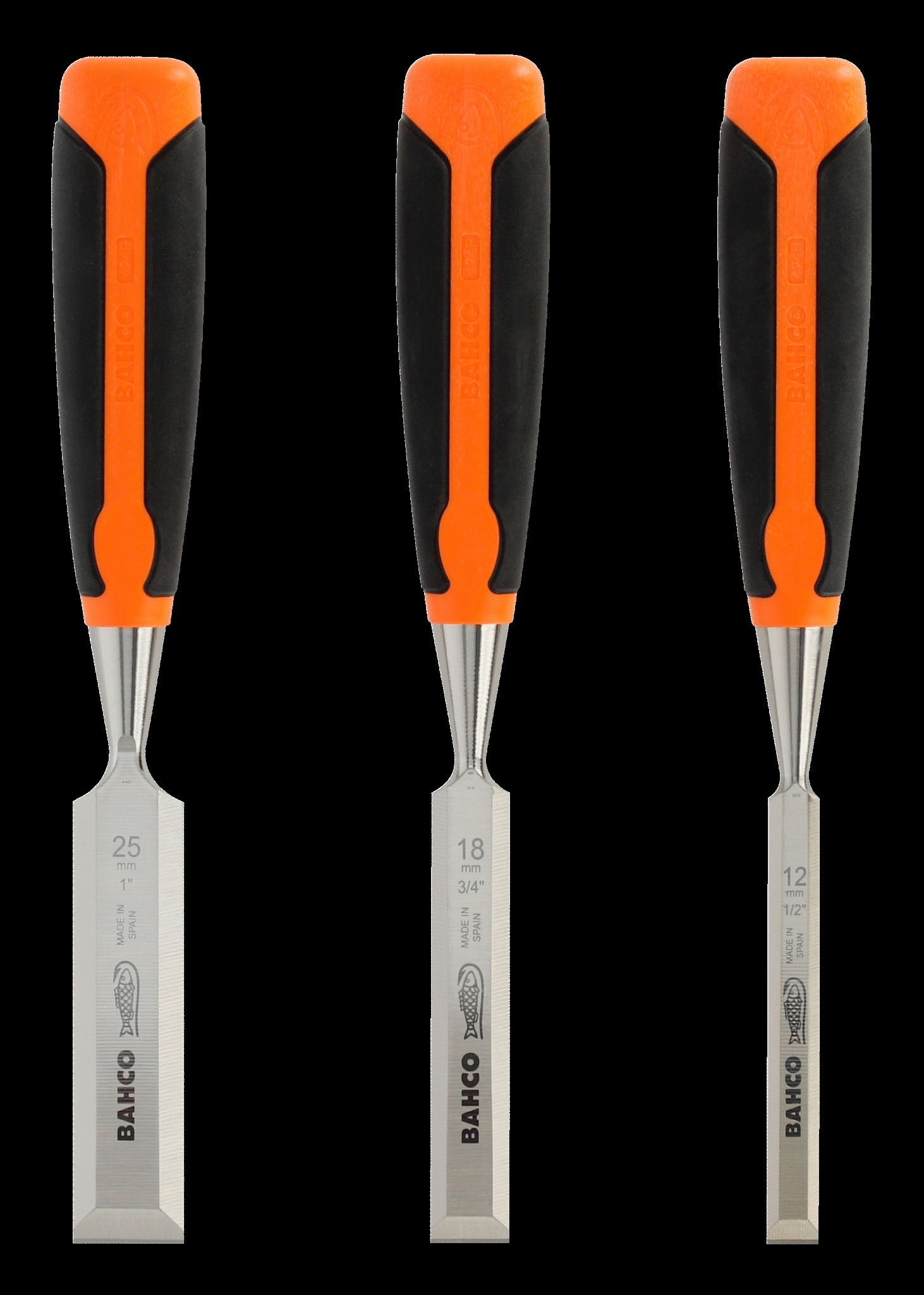 Bahco Woodworking Chisel with Rubberised Handle Set - 3 Piece - 12-18-25mm - Image 2