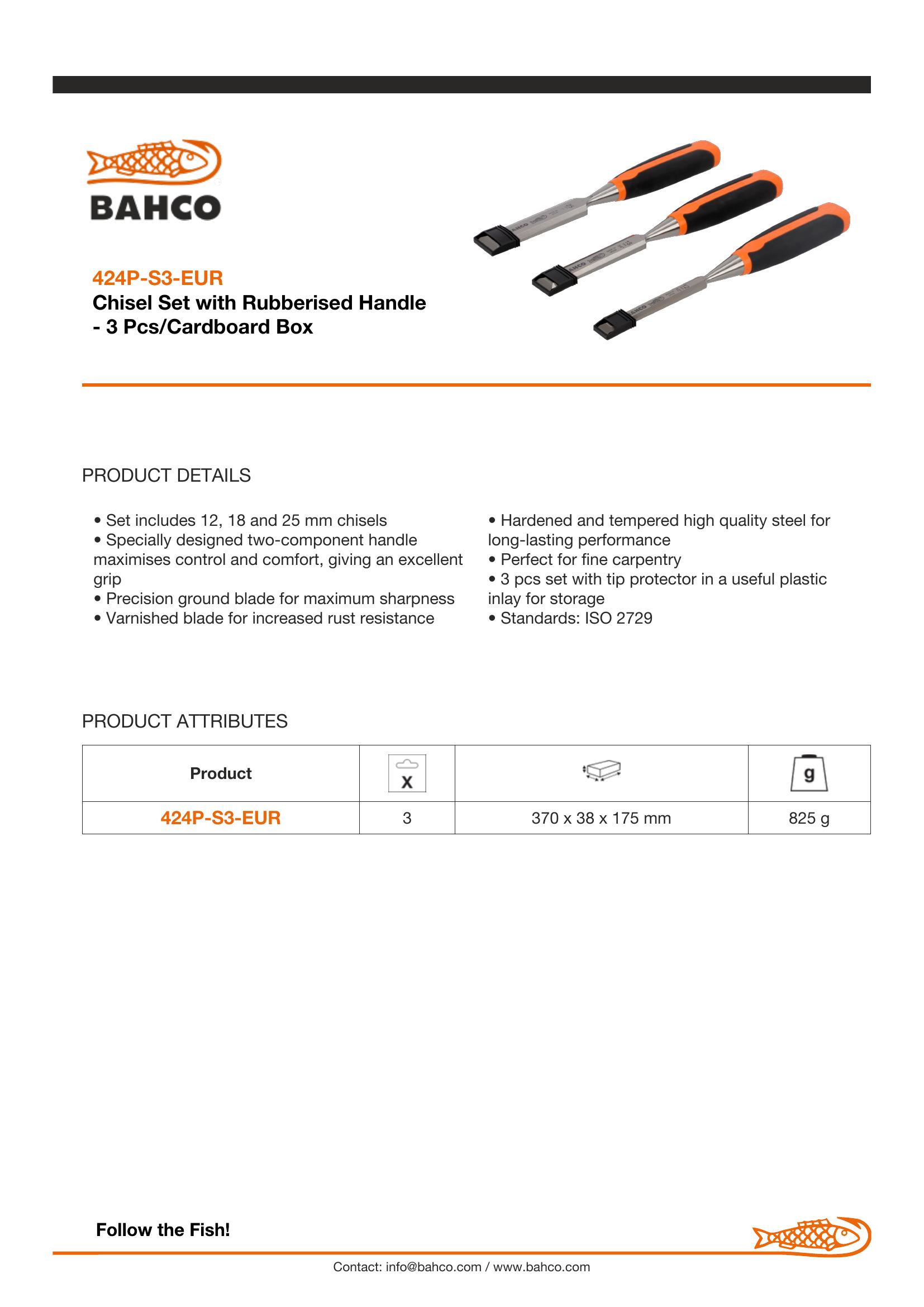 Bahco Woodworking Chisel with Rubberised Handle Set - 3 Piece - 12-18-25mm - Image 4
