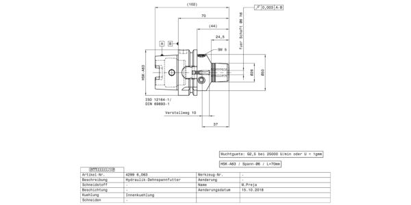 Guhring HSK63-A Hydraulic Chuck - Image 2