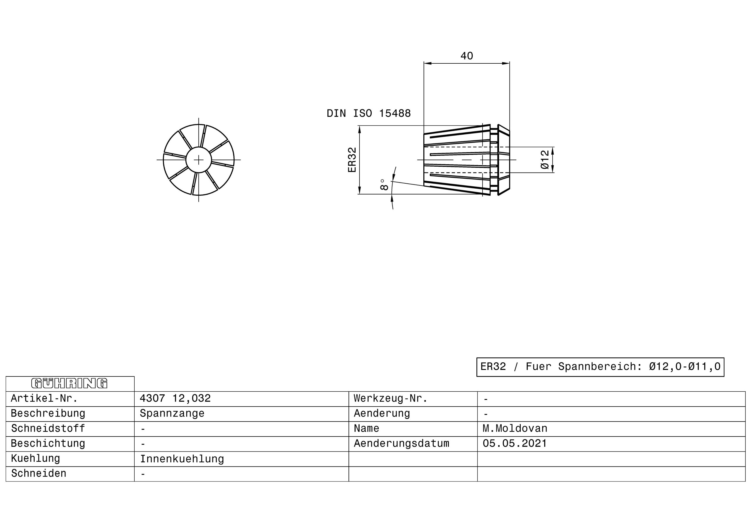 Guhring ER32 Collet 12 mm Dia - Image 2