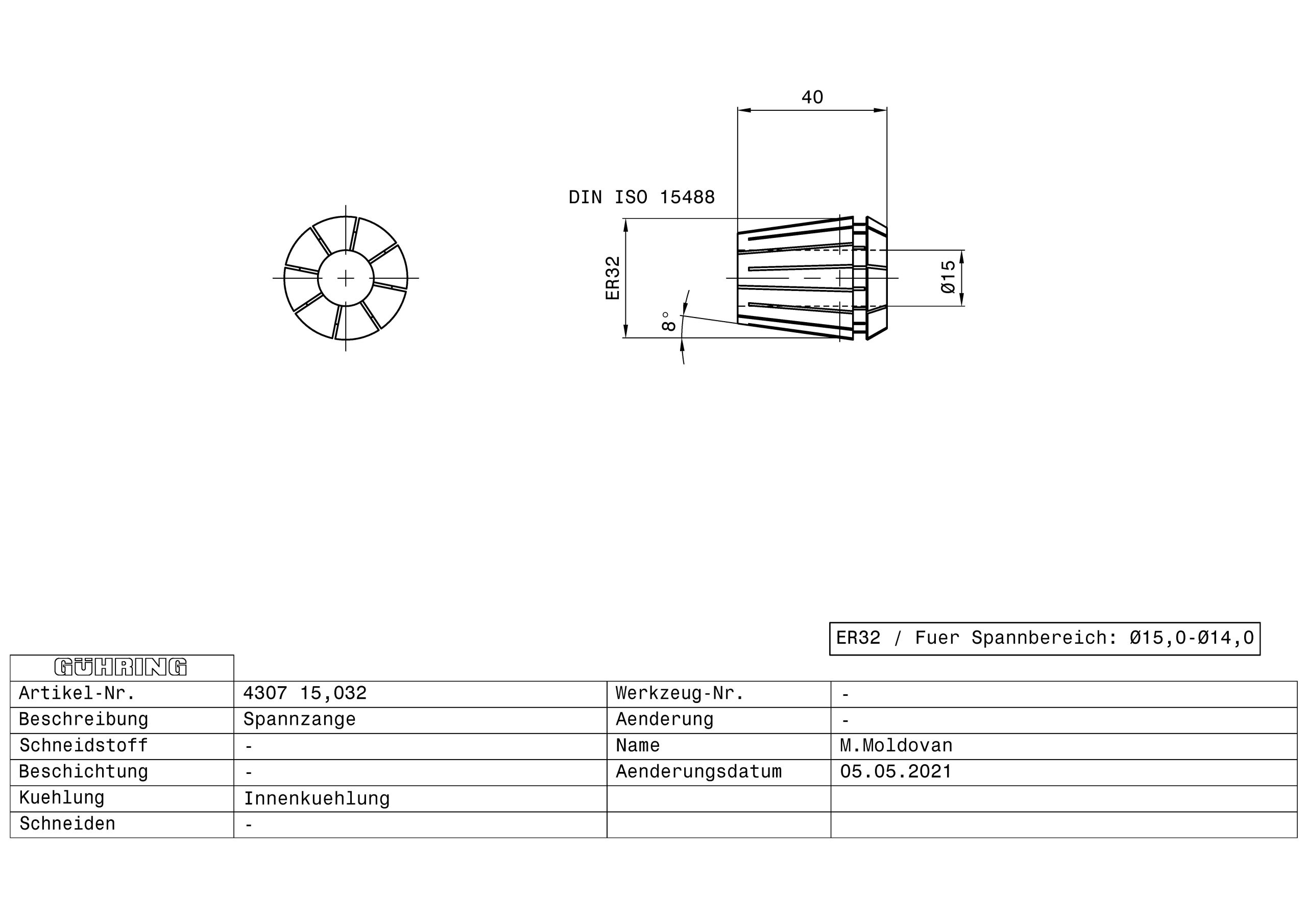 Guhring ER32 Collet 15 mm Dia - Image 2