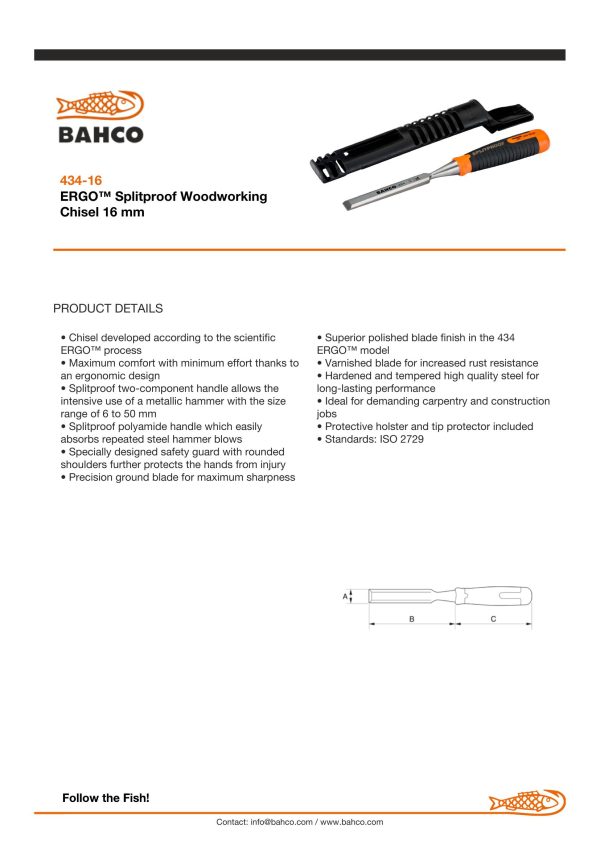 Bahco ERGO™ Splitproof Woodworking Chisel 16mm - Image 6