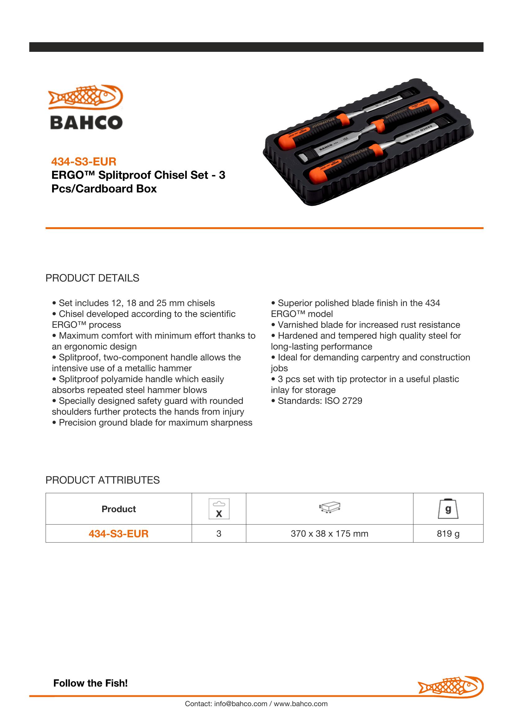 Bahco ERGO™ Splitproof Woodworking Chisel Set - 3 Piece - 12, 18 & 25mm - Image 6