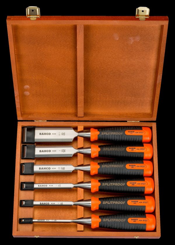 Bahco Chisel Set, 6 Piece - 6, 10, 12, 18, 25 & 32mm - Wooden Box, Splitproof Handle - Image 2