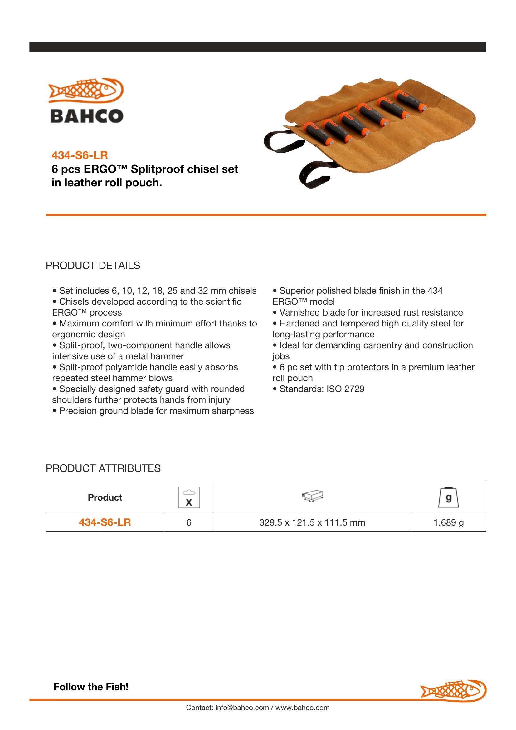 Bahco ERGO™ Splitproof Woodworking Chisel Set - 6 Piece in Leather Roll Pouch - Image 7