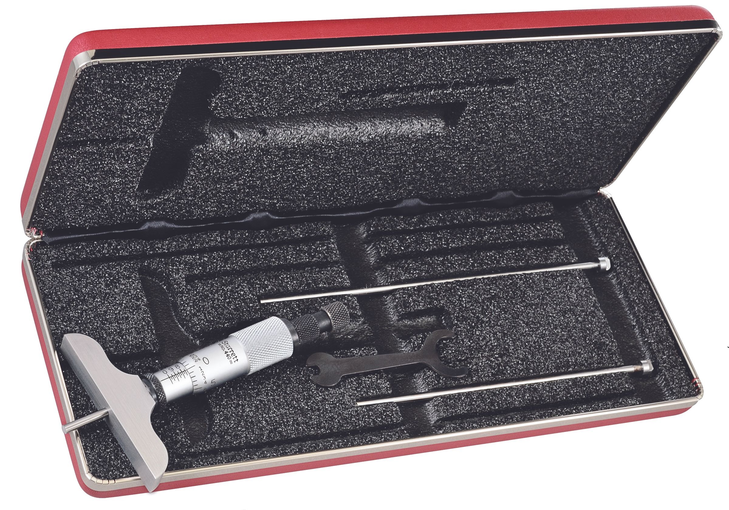 Starrett - Depth Gage 0-3in Range 2 1/2in Base 3 Rods Case - Image 2