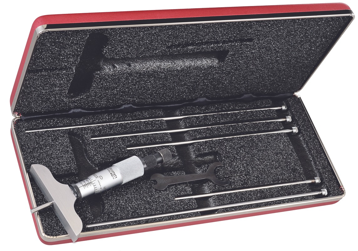 Starrett - Depth Gage 0-6in Range 2 1/2in Base 6 Rods Case