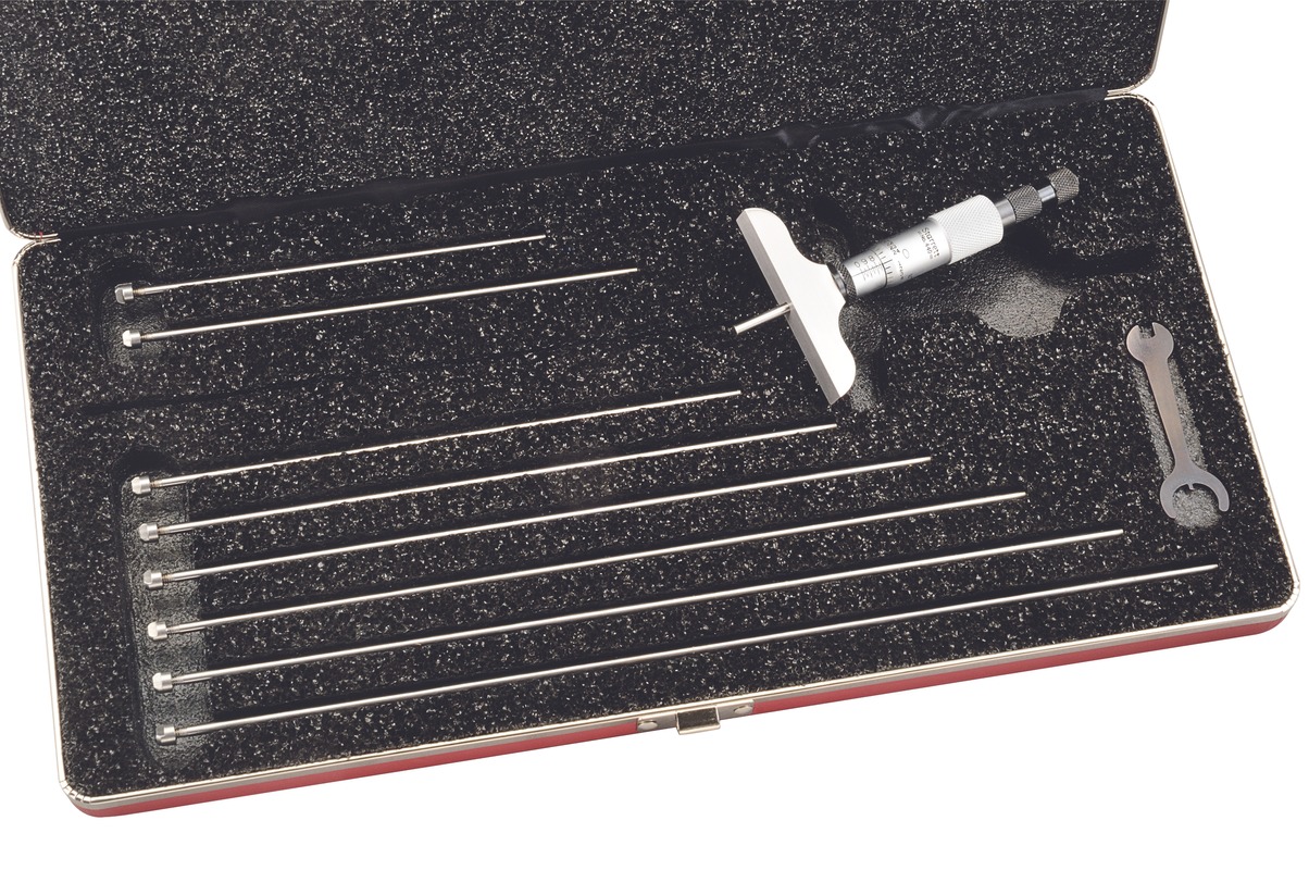 Starrett - Depth Gage 0-9in Range 2 1/2in Base 9 Rods Case