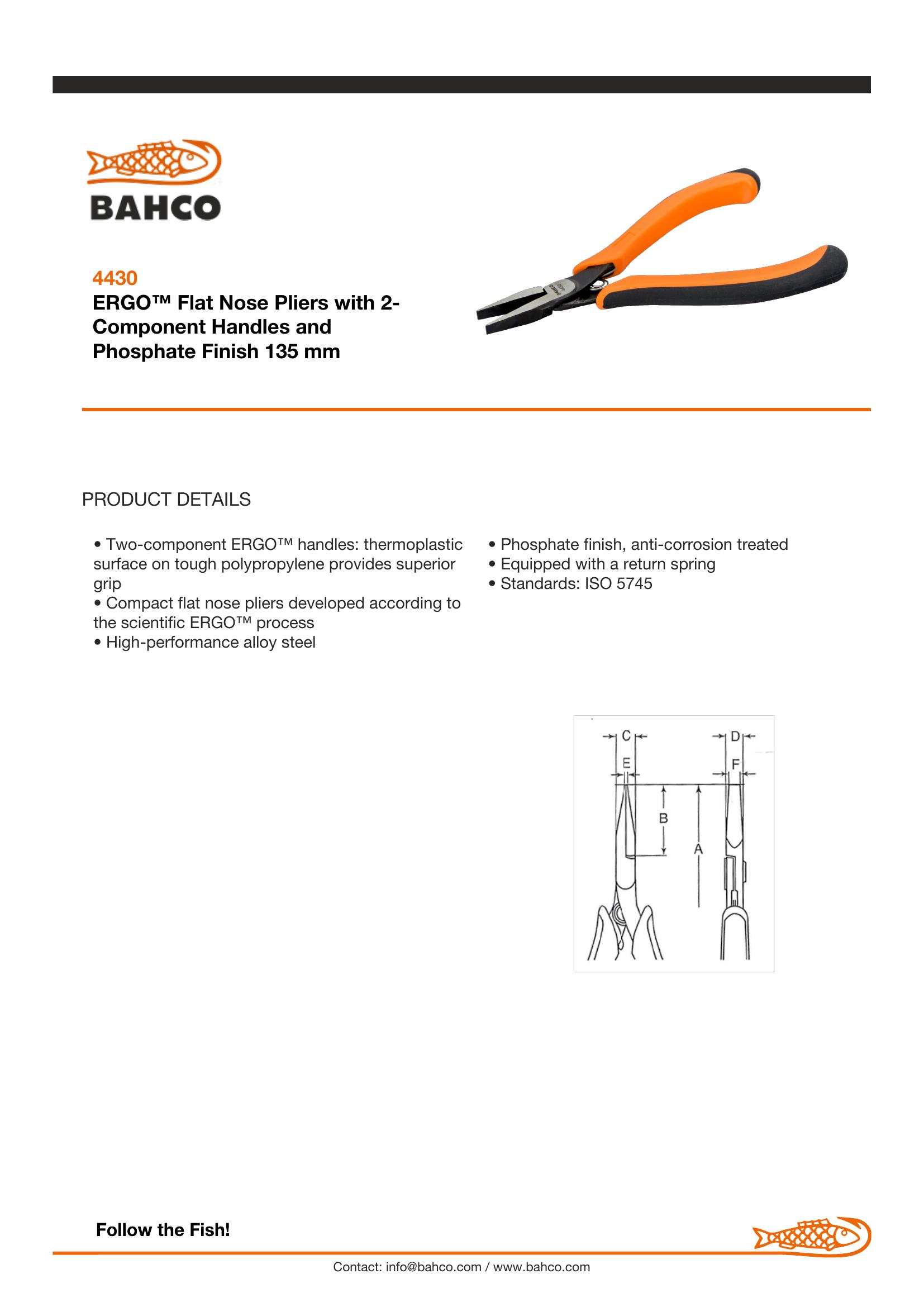 Bahco Ergo plier, flat nose, smooth jaw, 135mm, ergo sleeves with opening spring - Image 6