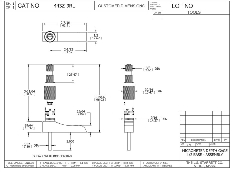Starrett - Depth Gage 0-9in Range .001in Grad 9 Rods Case - Image 2