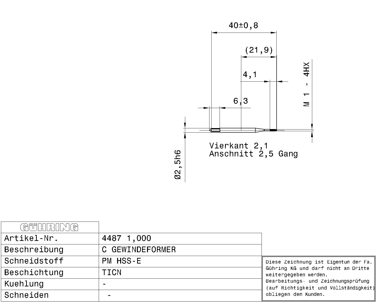 Guhring Metric Fluteless Taps HSS-E-PM TiCN Coated - Image 2