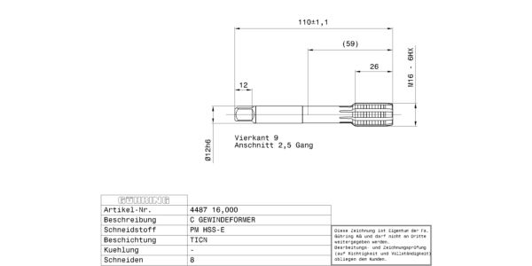 Guhring Metric Fluteless Taps HSS-E-PM TiCN Coated - Image 2