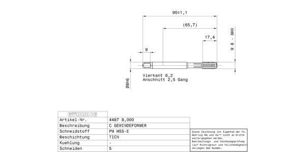 Guhring Metric Fluteless Taps HSS-E-PM TiCN Coated - Image 2