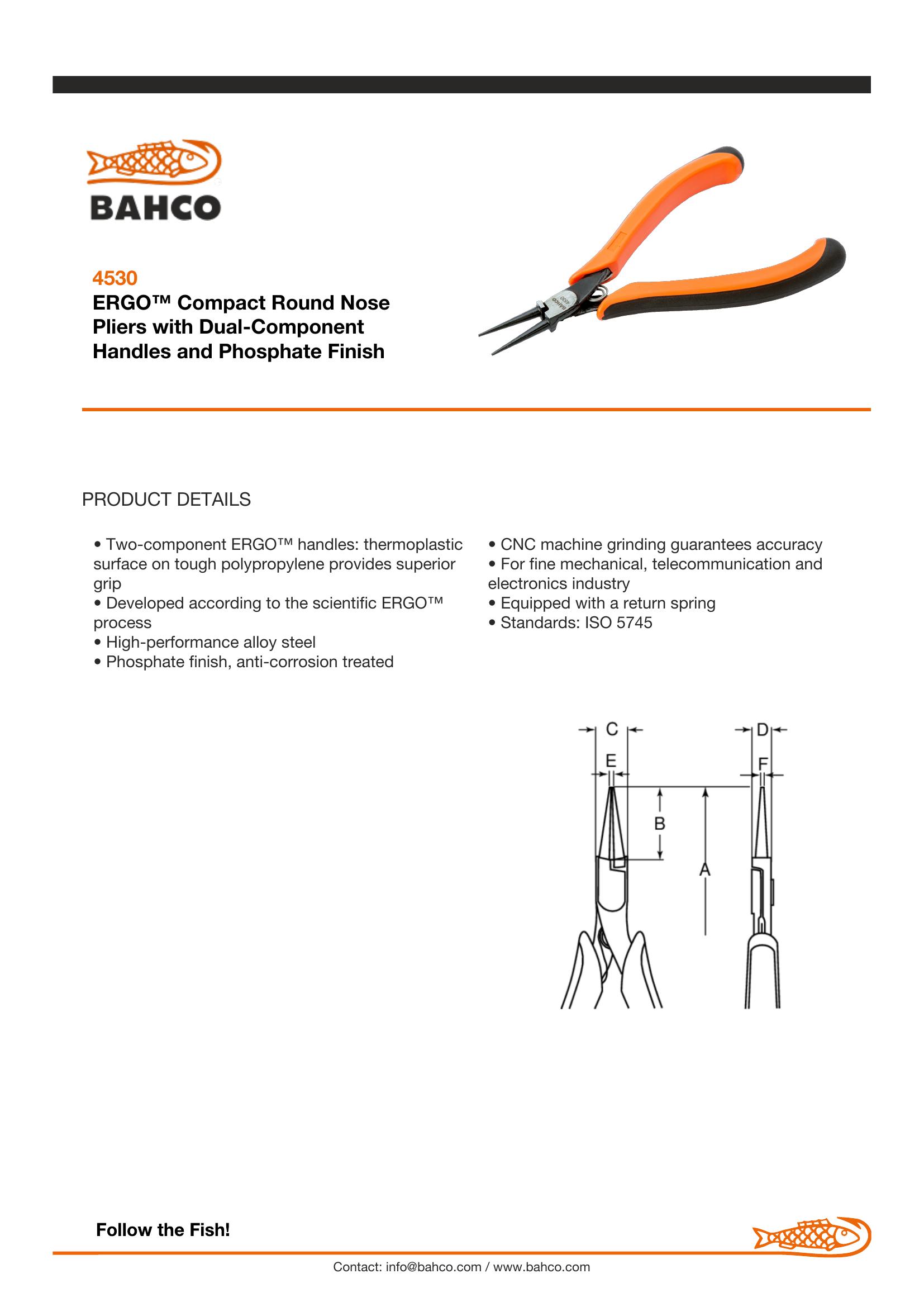 Bahco Ergo plier, round nose, 135mm, ergo sleeves with opening spring - Image 3