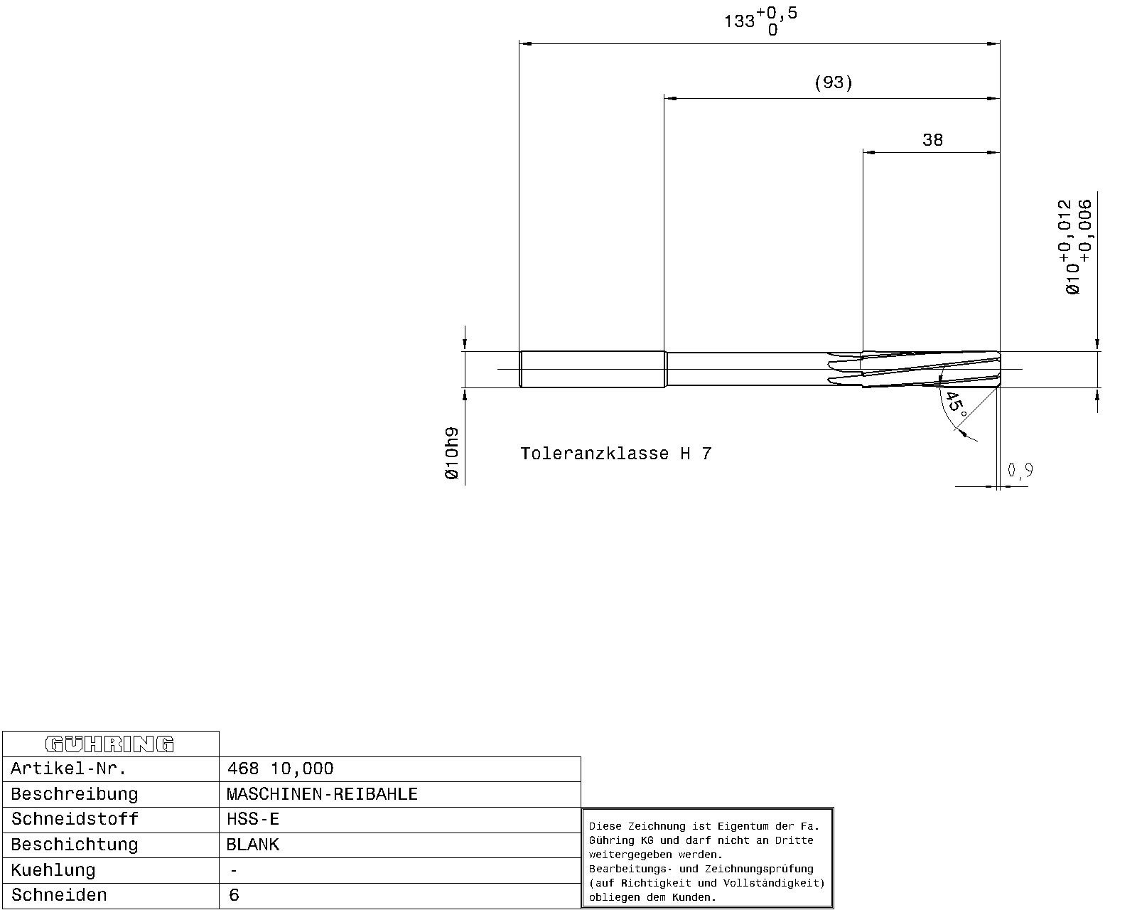 Guhring Machine Chucking Reamers HSS-E H7 - Image 2
