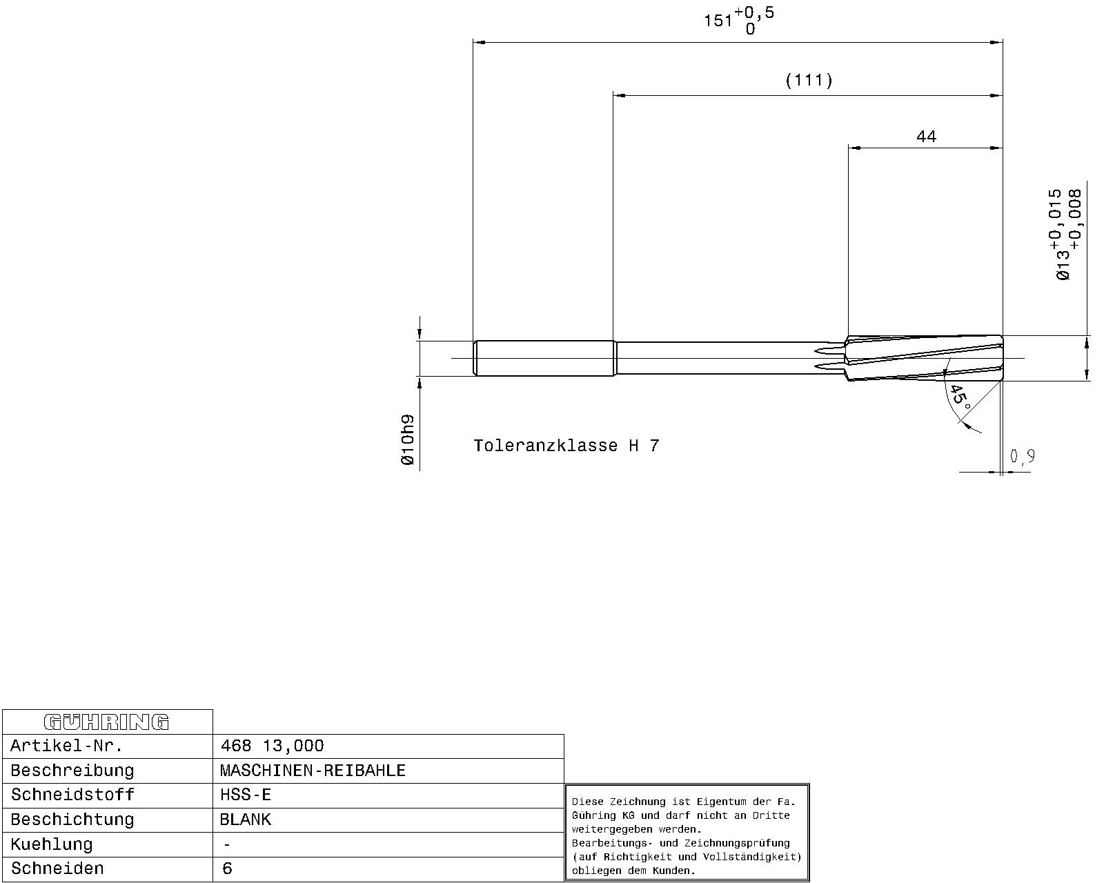 Guhring Machine Chucking Reamers HSS-E H7 - Image 2