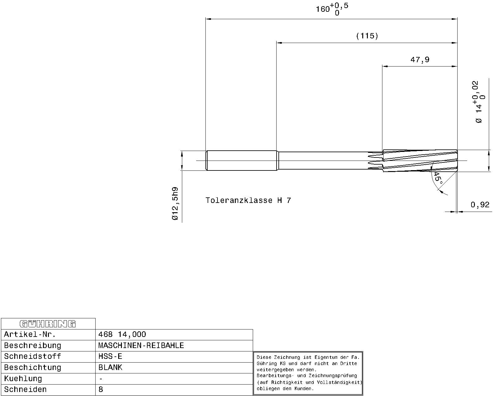 Guhring Machine Chucking Reamers HSS-E H7 - Image 2