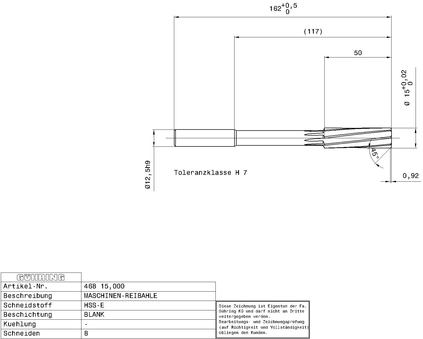 Guhring Machine Chucking Reamers HSS-E H7 - Image 2