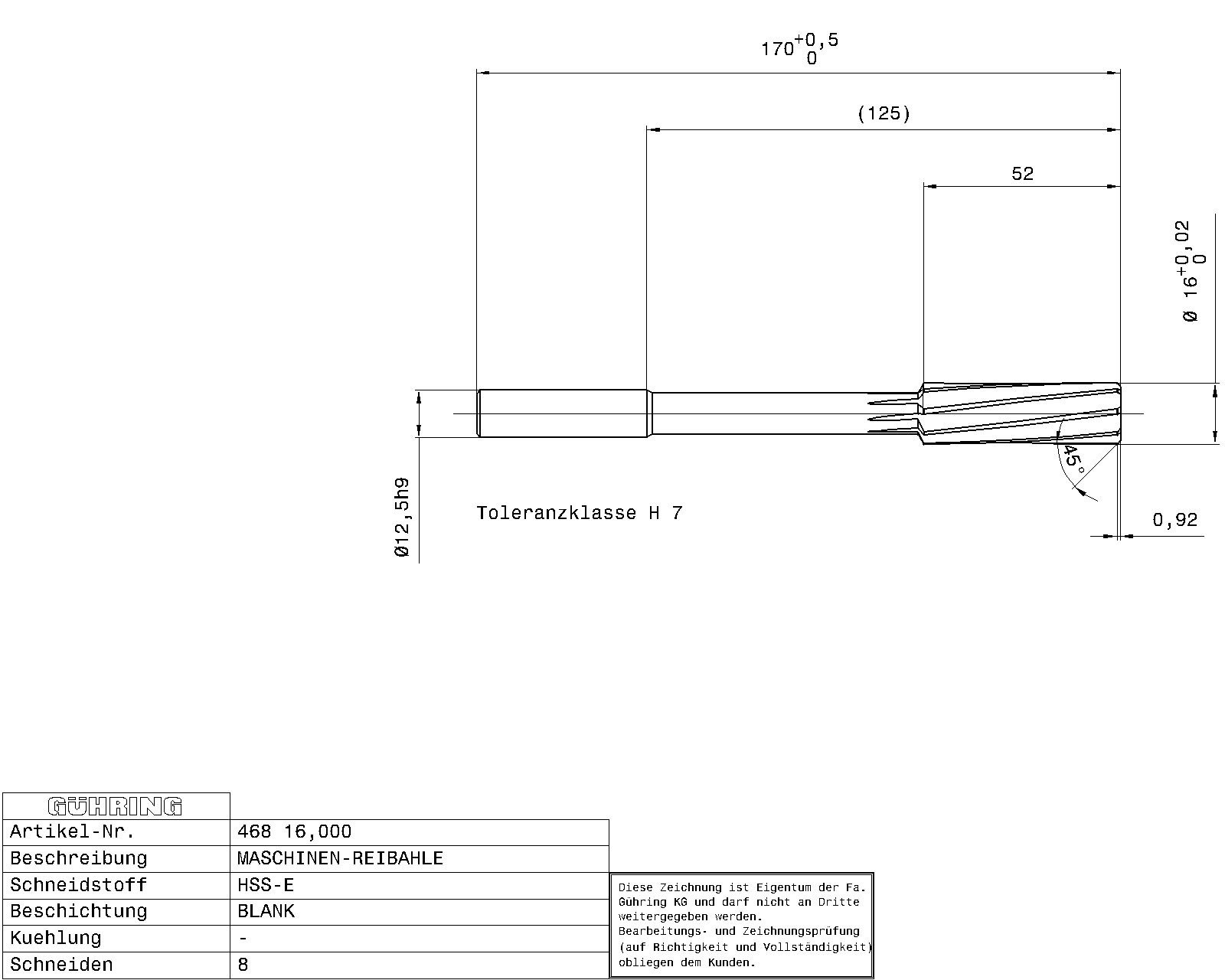 Guhring Machine Chucking Reamers HSS-E H7 - Image 2