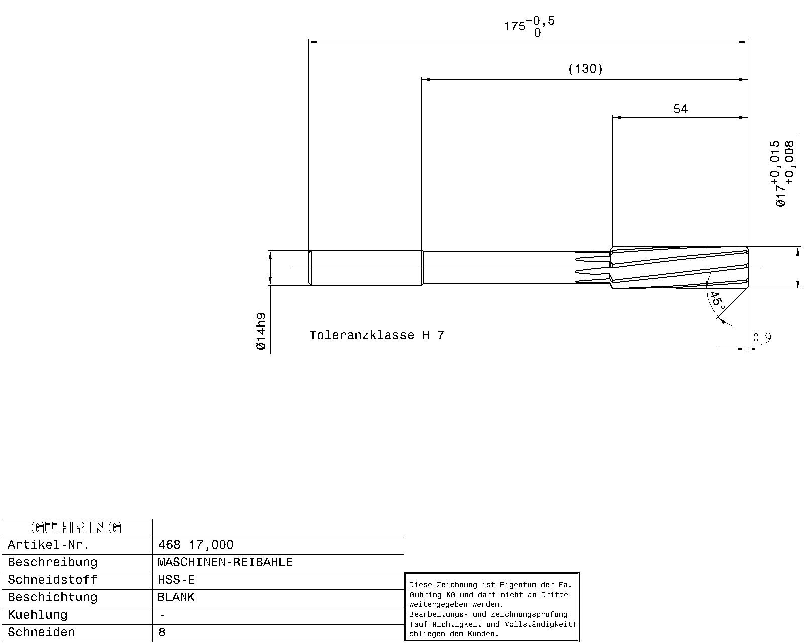 Guhring Machine Chucking Reamers HSS-E H7 - Image 2