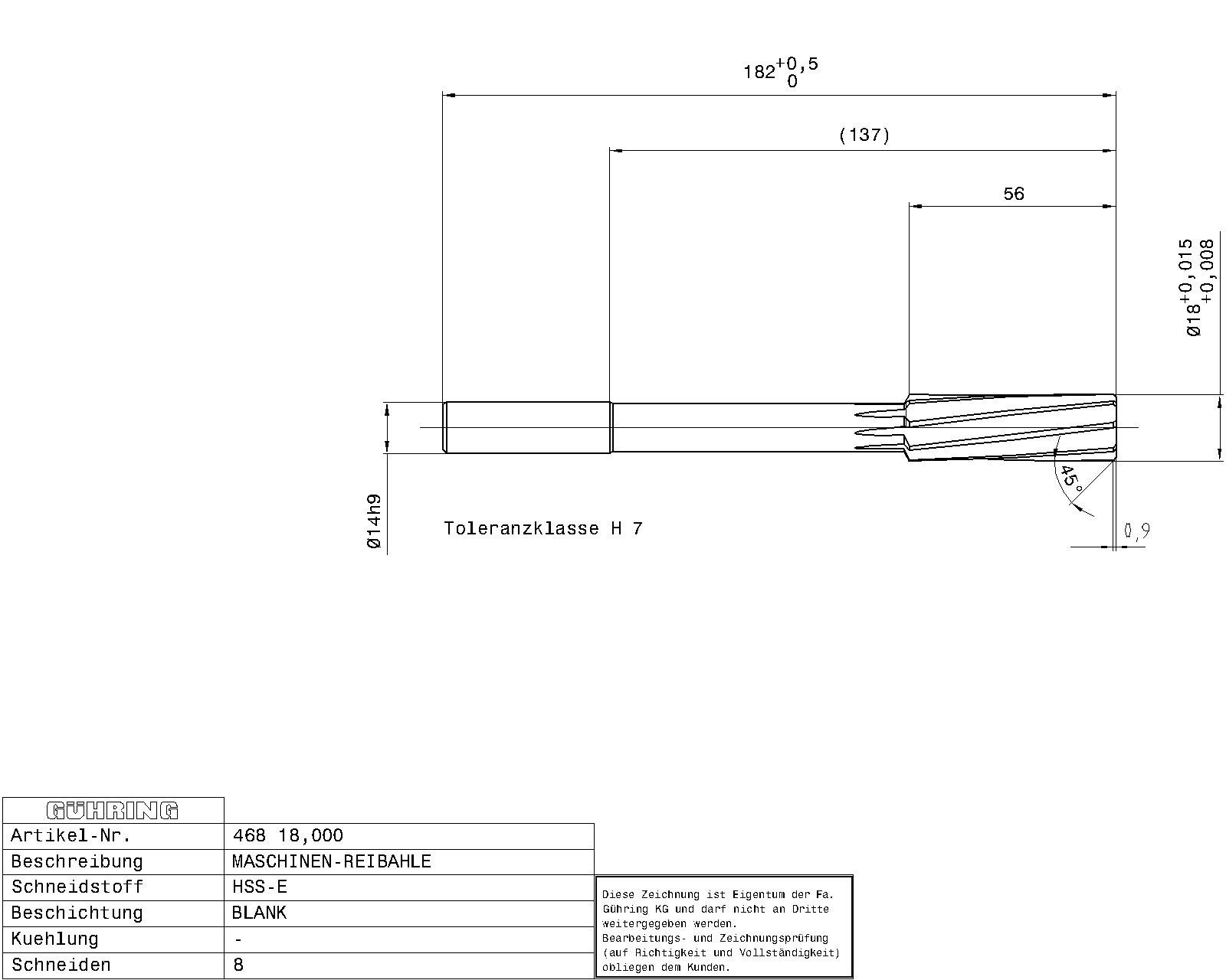Guhring Machine Chucking Reamers HSS-E H7 - Image 2