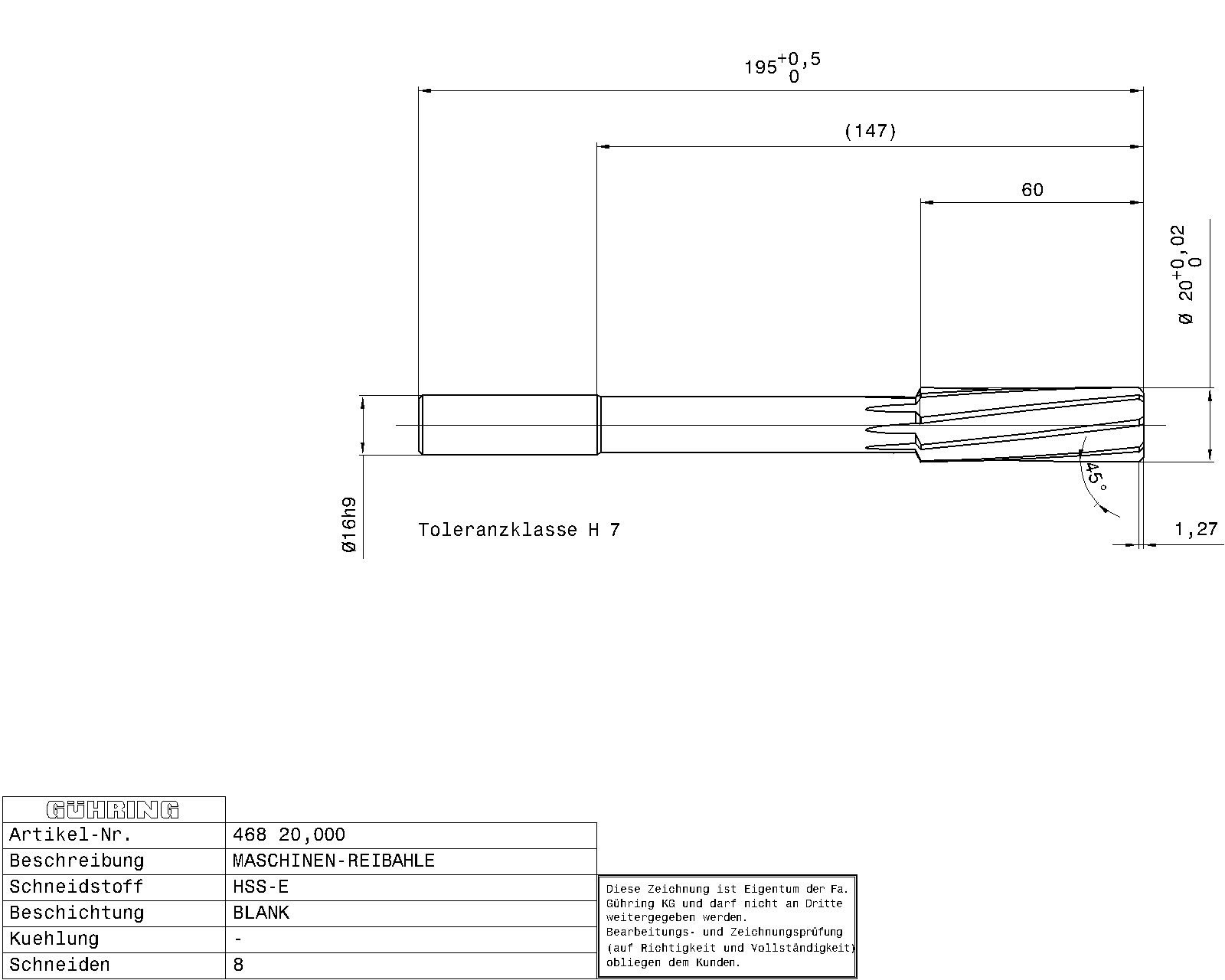 Guhring Machine Chucking Reamers HSS-E H7 - Image 2