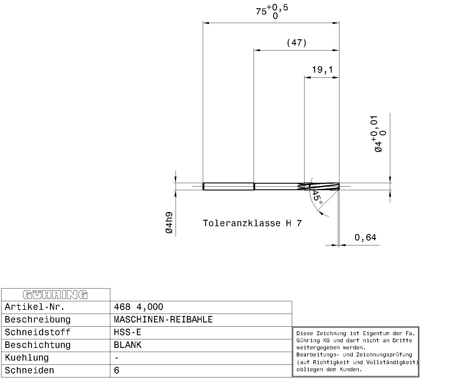Guhring Machine Chucking Reamers HSS-E H7 - Image 2