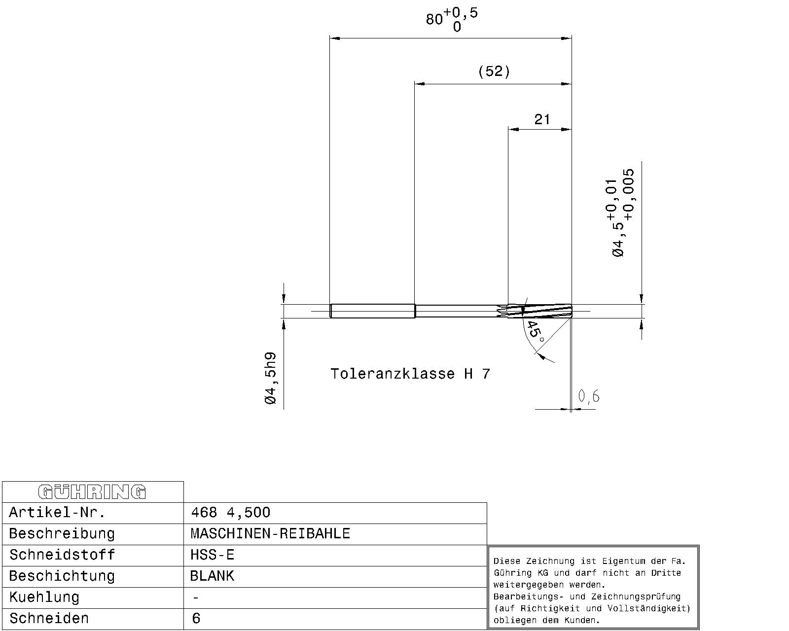 Guhring Machine Chucking Reamers HSS-E H7 - Image 2