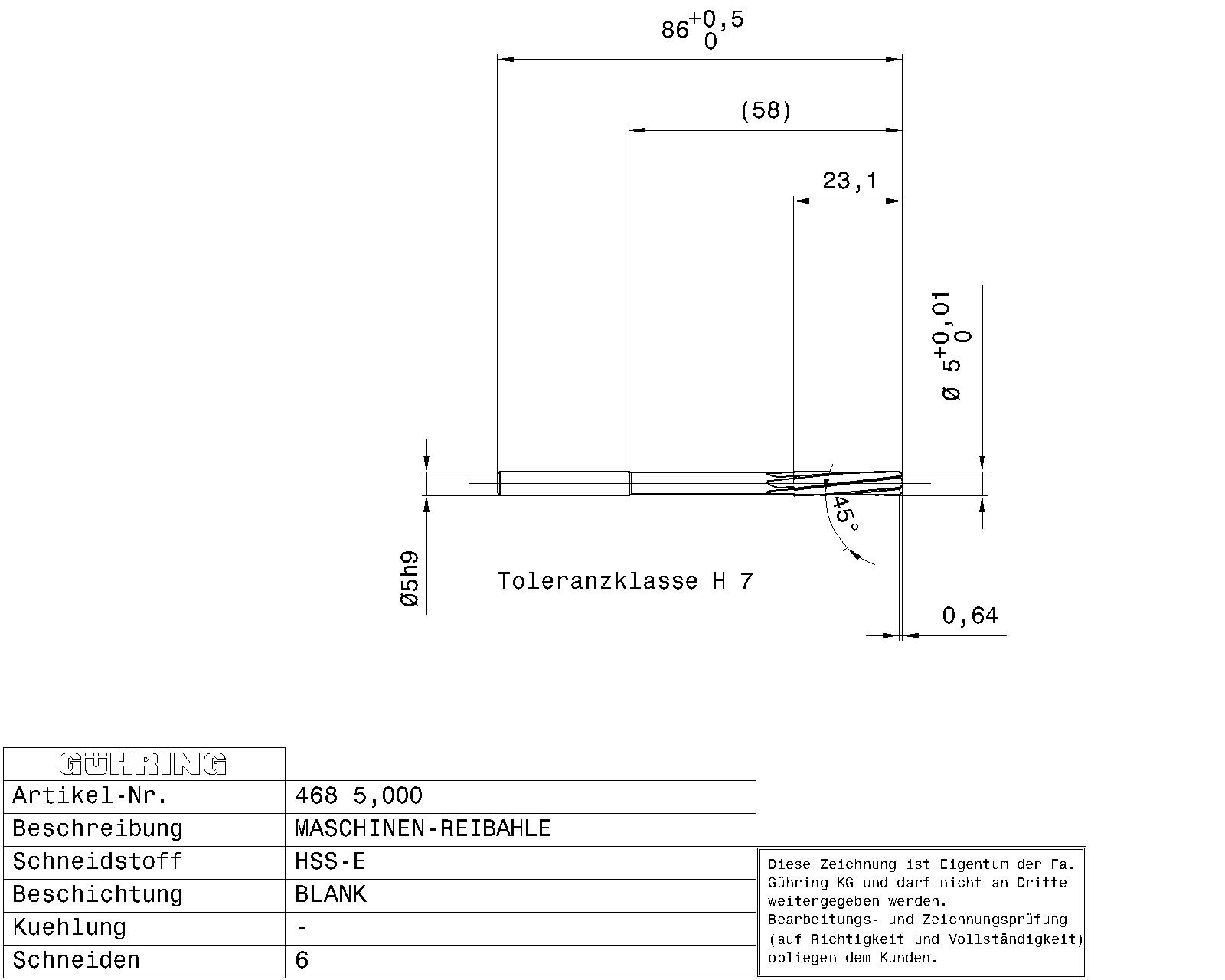 Guhring Machine Chucking Reamers HSS-E H7 - Image 2