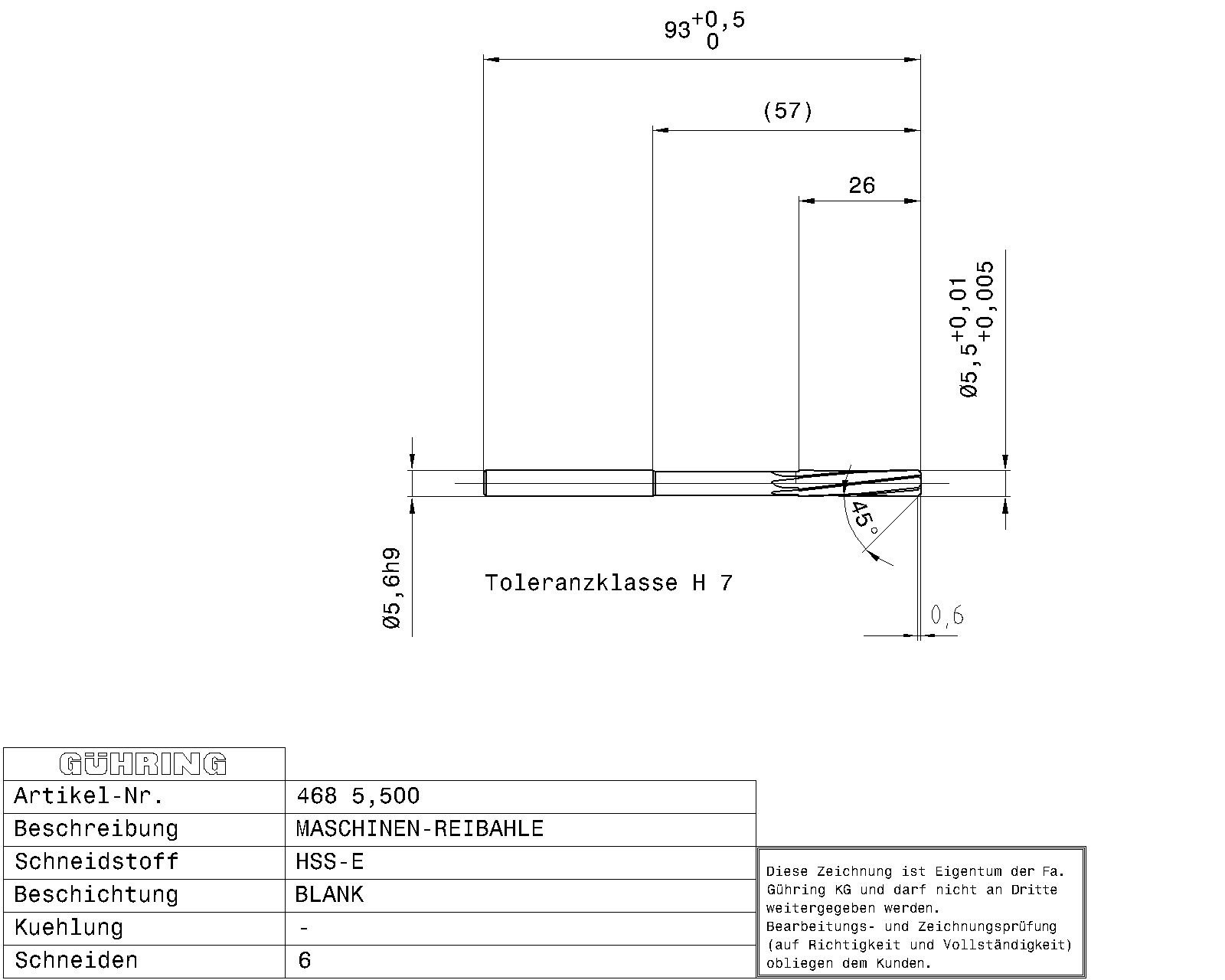 Guhring Machine Chucking Reamers HSS-E H7 - Image 2